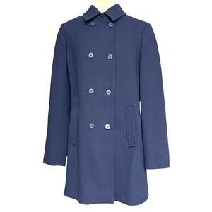 coat MODA INTERNATIONAL 6 navy double breasted 54% wool classic collar pockets